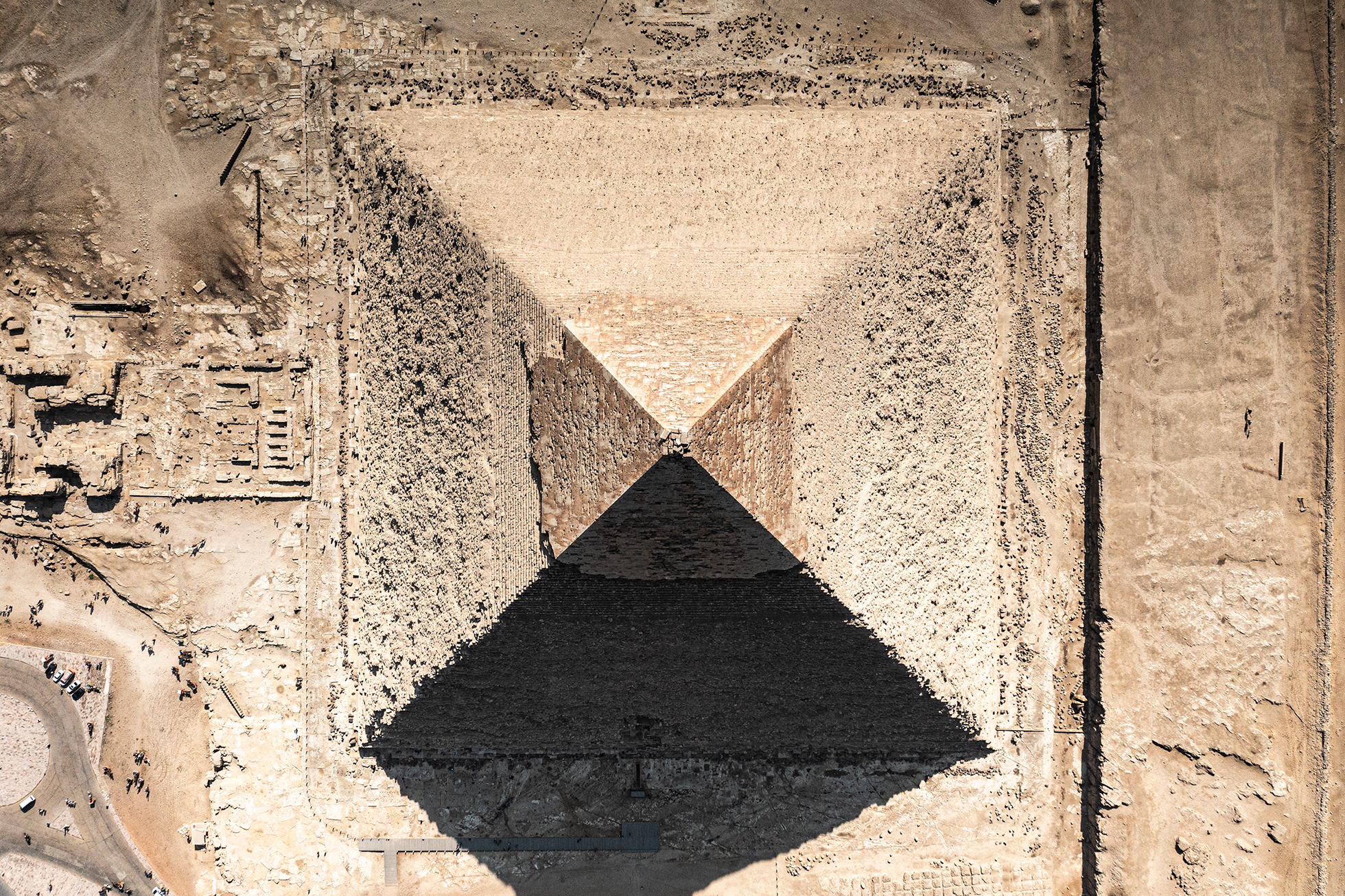 Egypt — Giza pyramids from above.